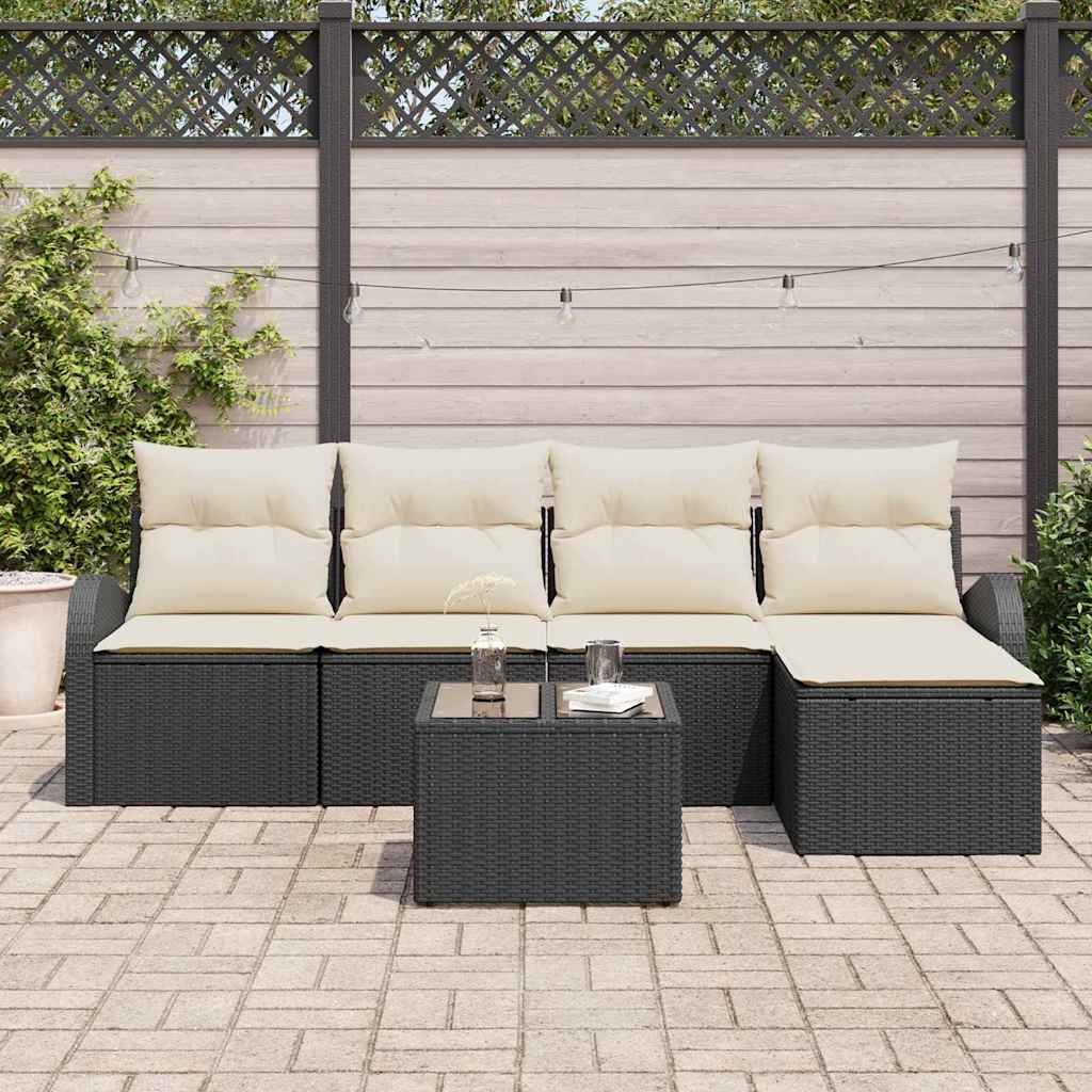 Conjunto de Sofá de Jardim 6 pcs Preto Rattan Sintético