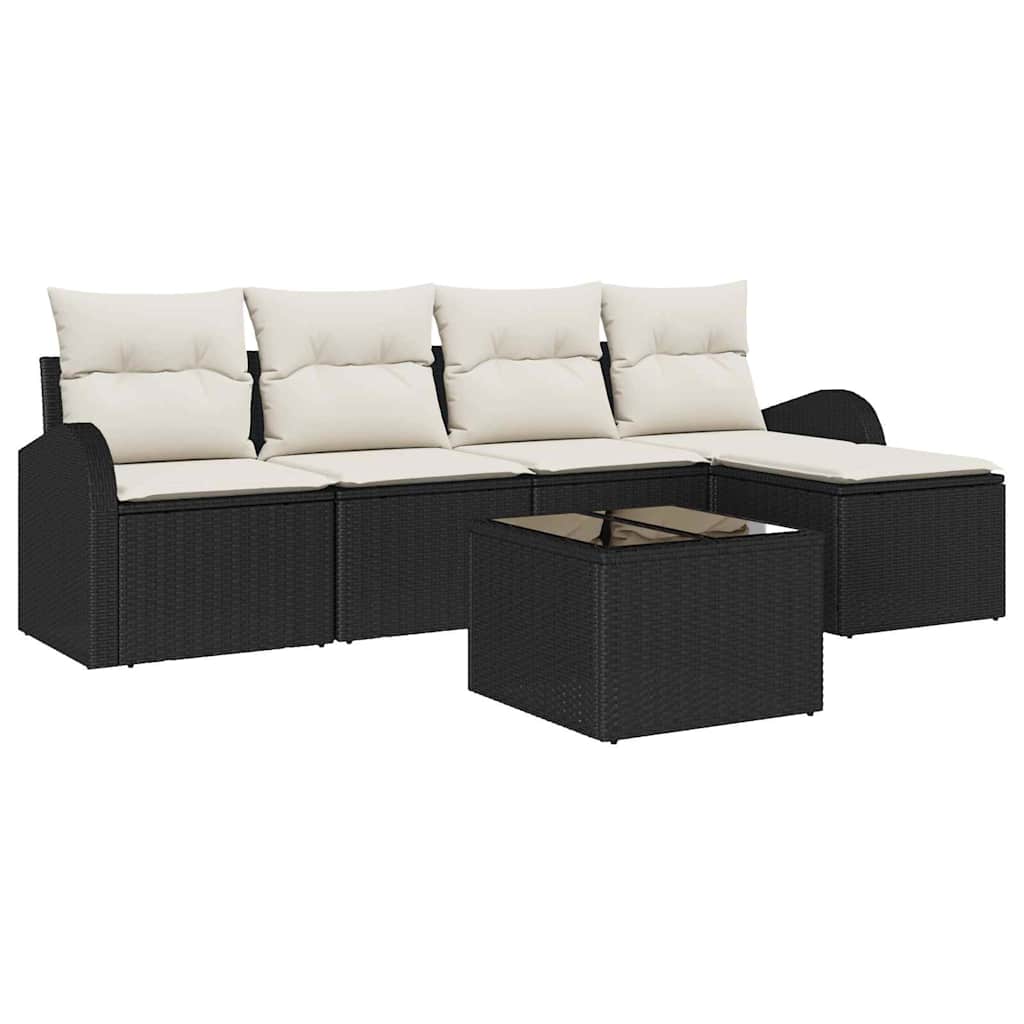 Conjunto de Sofá de Jardim 6 pcs Preto Rattan Sintético