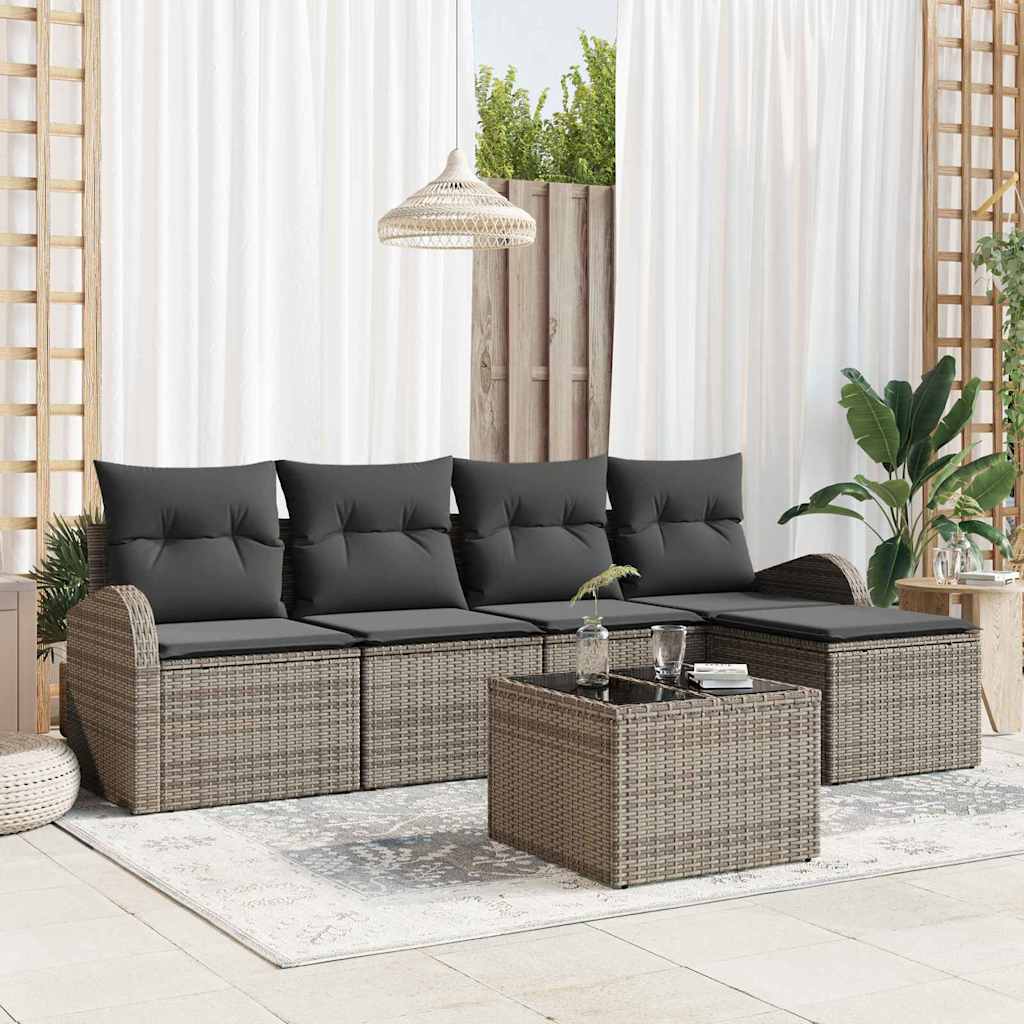 Conjunto de Sofá de Jardim 6 pcs Cinzeto Rattan Sintético