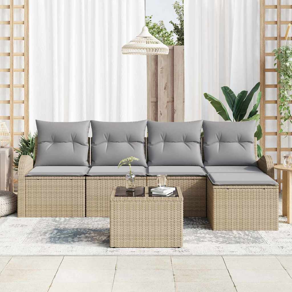 Conjunto de Sofá de Jardim 6 pcs Bege vime PE