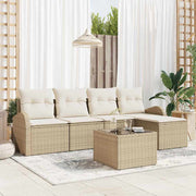Conjunto de Sofá de Jardim 6 pcs Bege Rattan Sintético