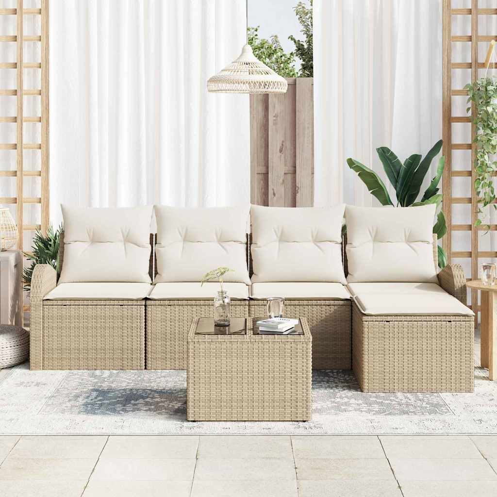 Conjunto de Sofá de Jardim 6 pcs Bege Rattan Sintético