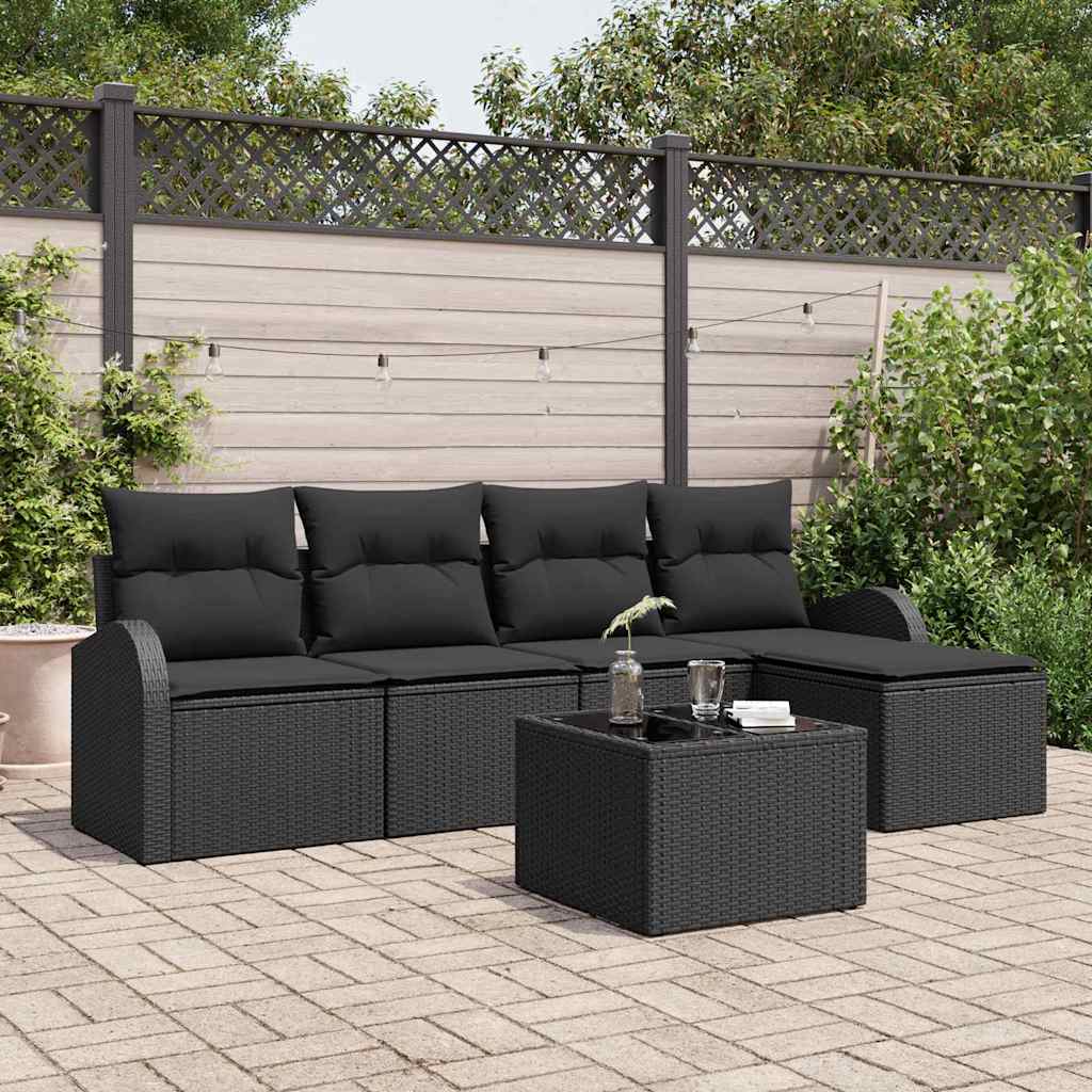 Conjunto de Sofá de Jardim 6 pcs Preto vime PE