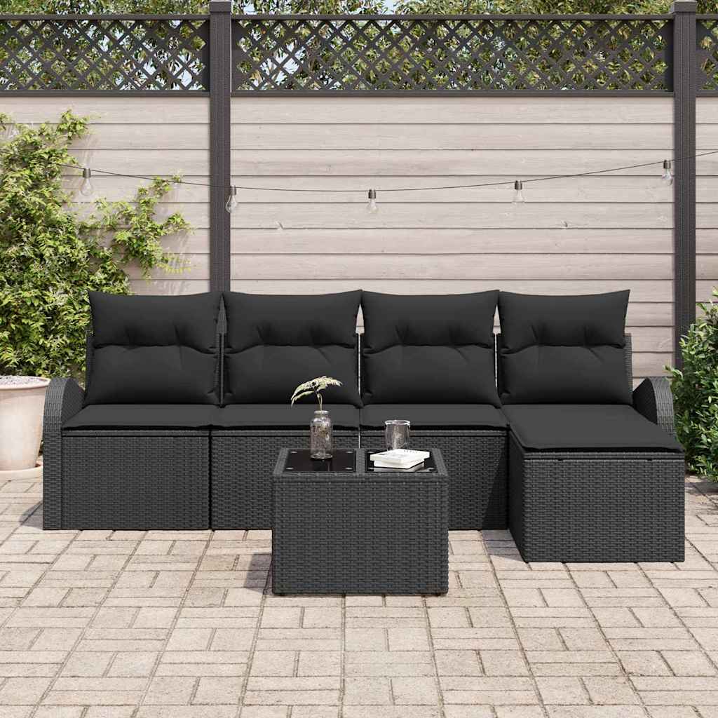 Conjunto de Sofá de Jardim 6 pcs Preto vime PE