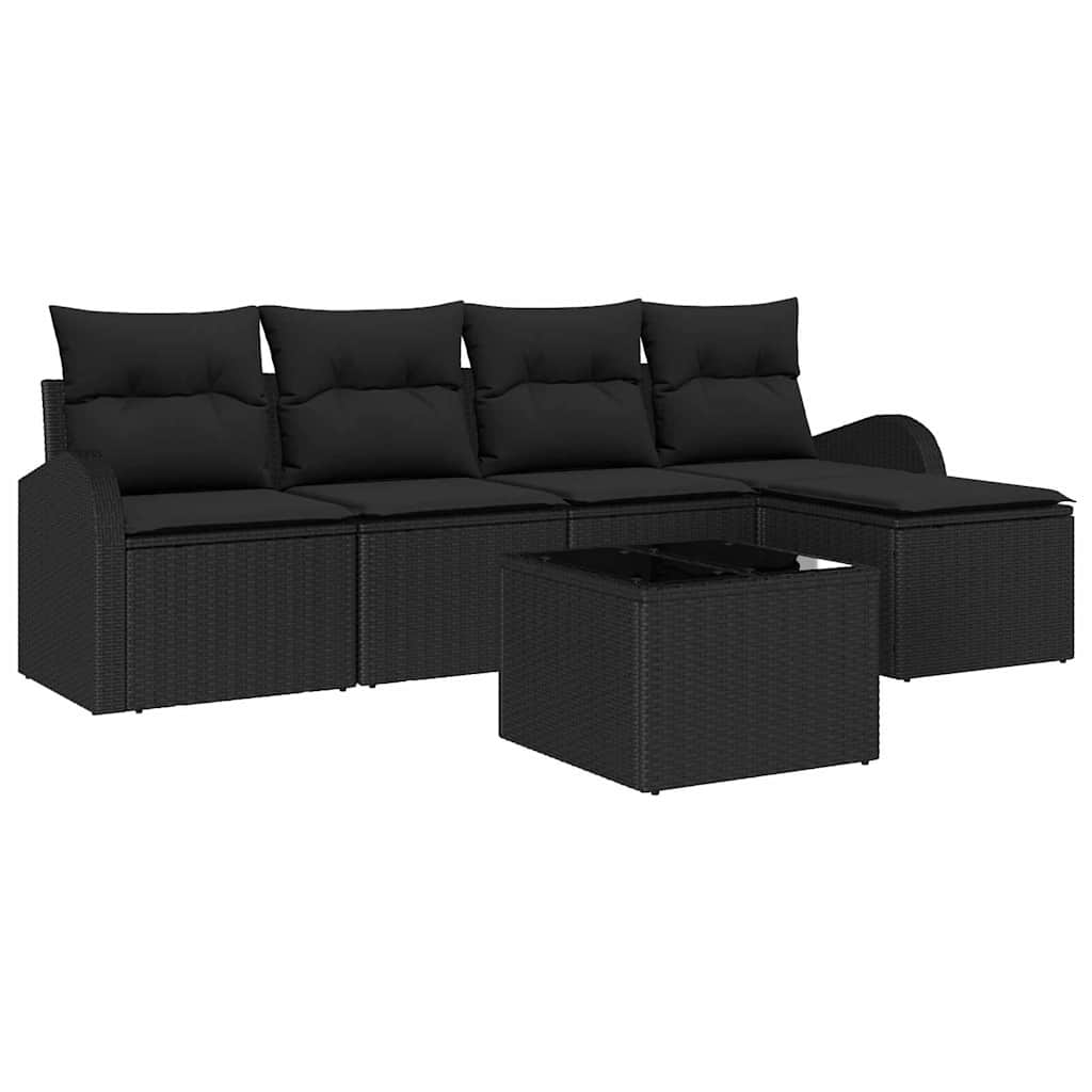 Conjunto de Sofá de Jardim 6 pcs Preto vime PE