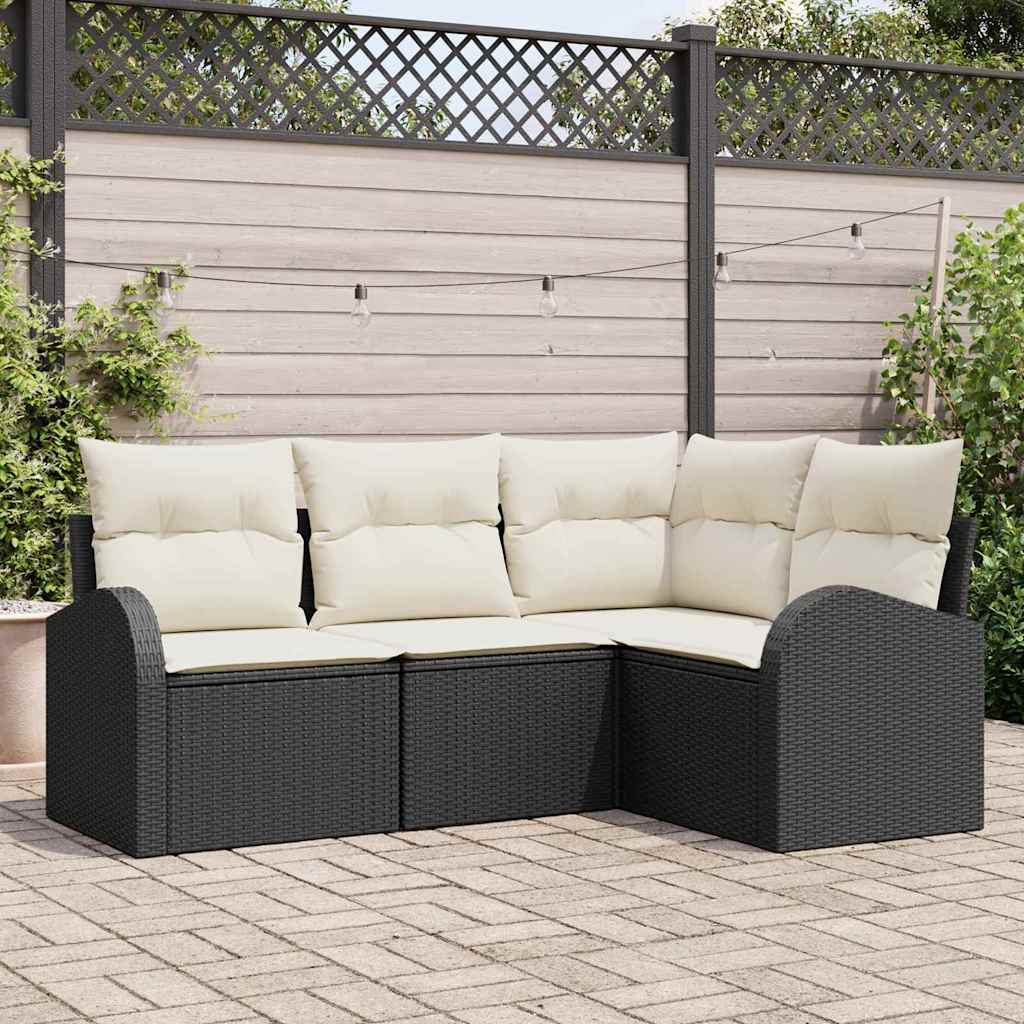 Conjunto de Sofá de Jardim 4 pcs Preto vime PE