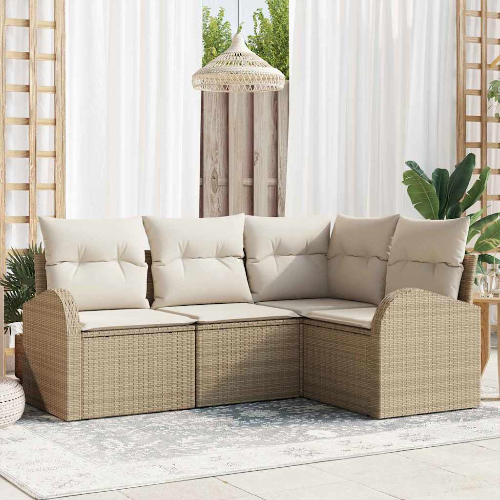 Conjunto de Sofá de Jardim 4 pcs Bege vime PE