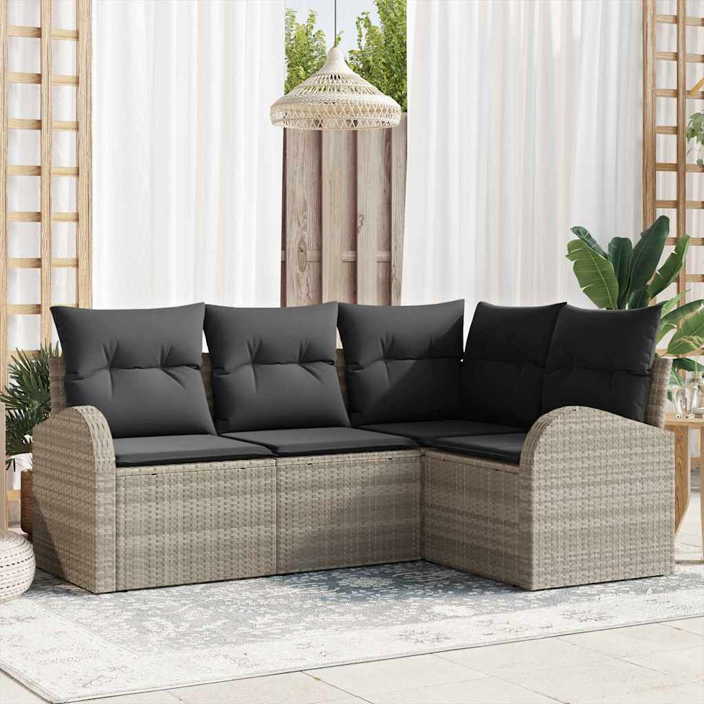Conjunto de Sofá de Jardim 4 pcs Cinzento-claro vime PE
