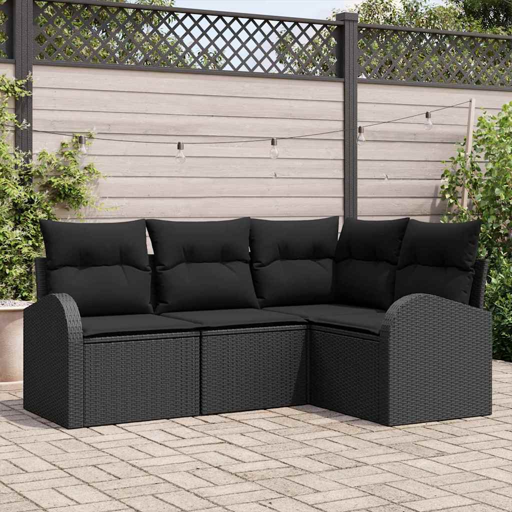 Conjunto de Sofá de Jardim 4 pcs Preto vime PE