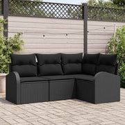 Conjunto de Sofá de Jardim 4 pcs Preto vime PE