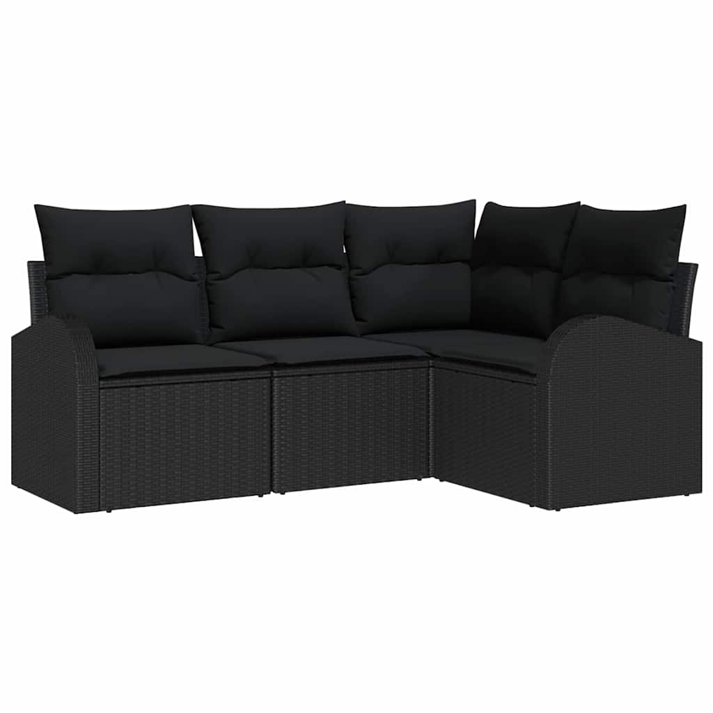 Conjunto de Sofá de Jardim 4 pcs Preto vime PE