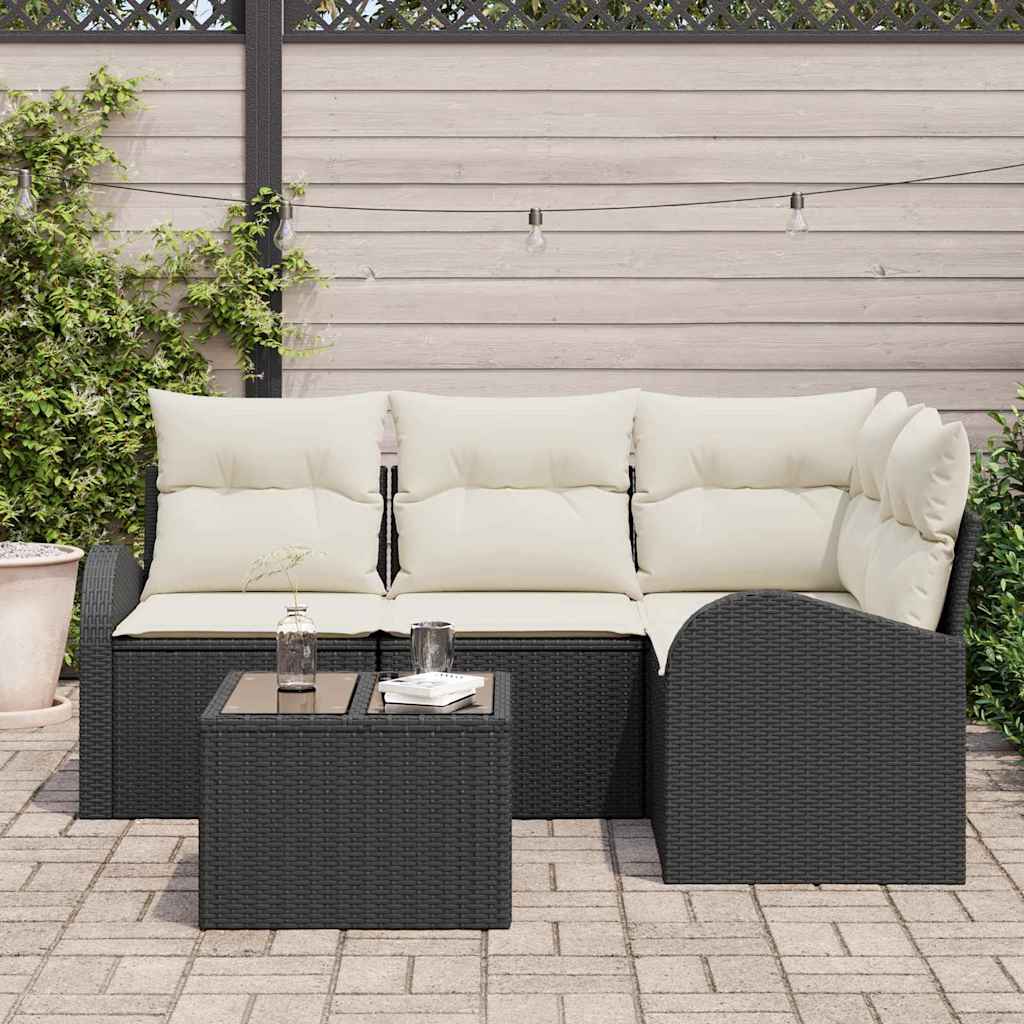 Conjunto de Sofá de Jardim 5 pcs Preto vime PE