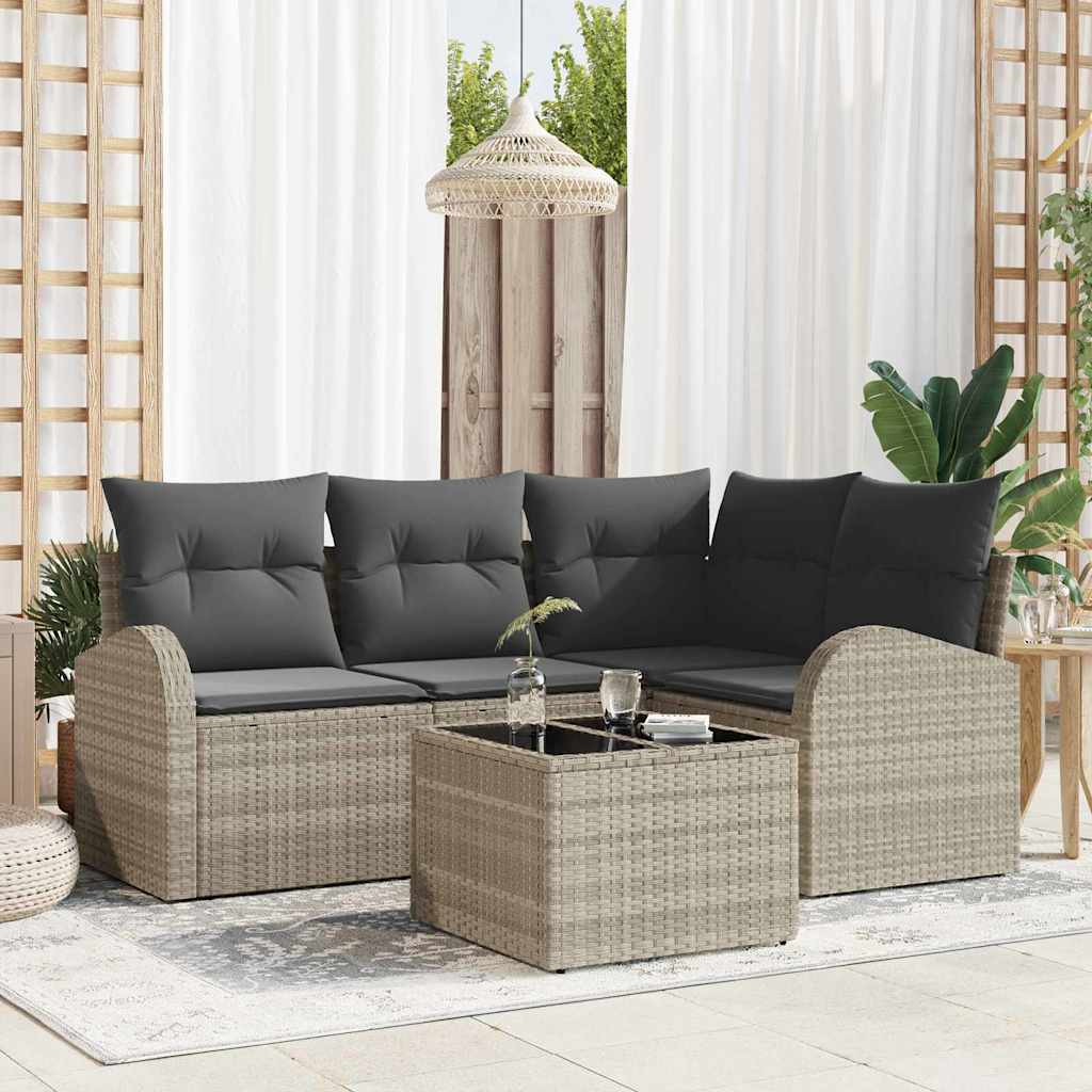 Conjunto de Sofá de Jardim 5 pcs Cinzento-claro vime PE