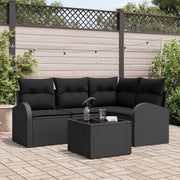 Conjunto de Sofá de Jardim 5 pcs Preto vime PE