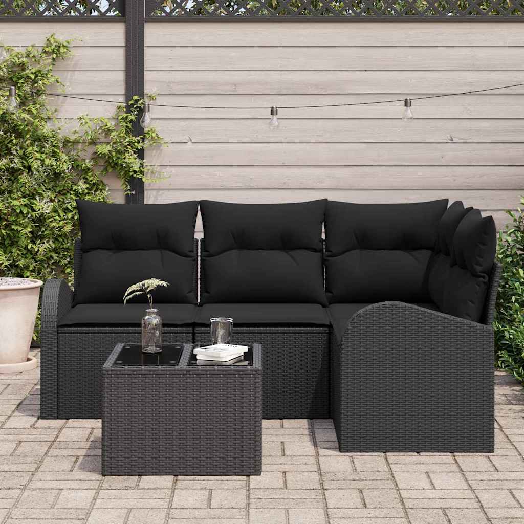 Conjunto de Sofá de Jardim 5 pcs Preto vime PE