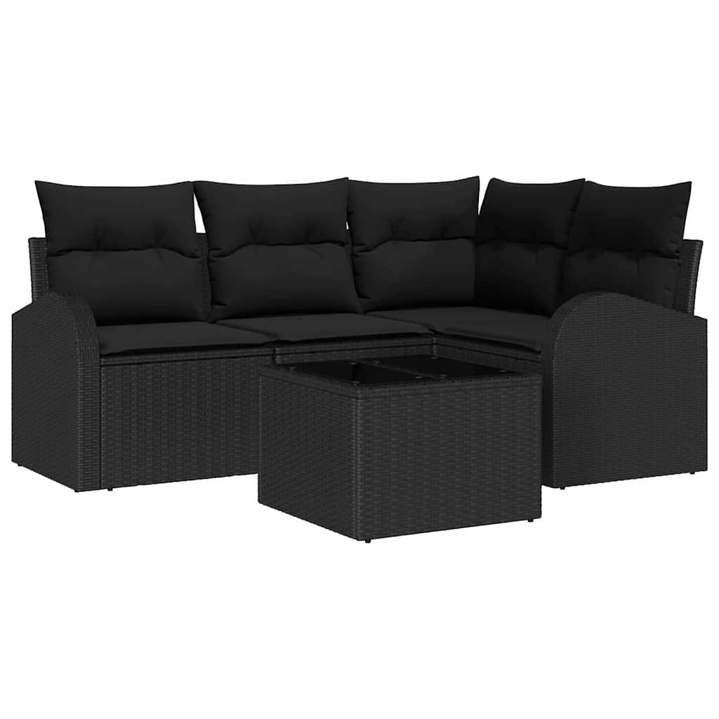 Conjunto de Sofá de Jardim 5 pcs Preto vime PE