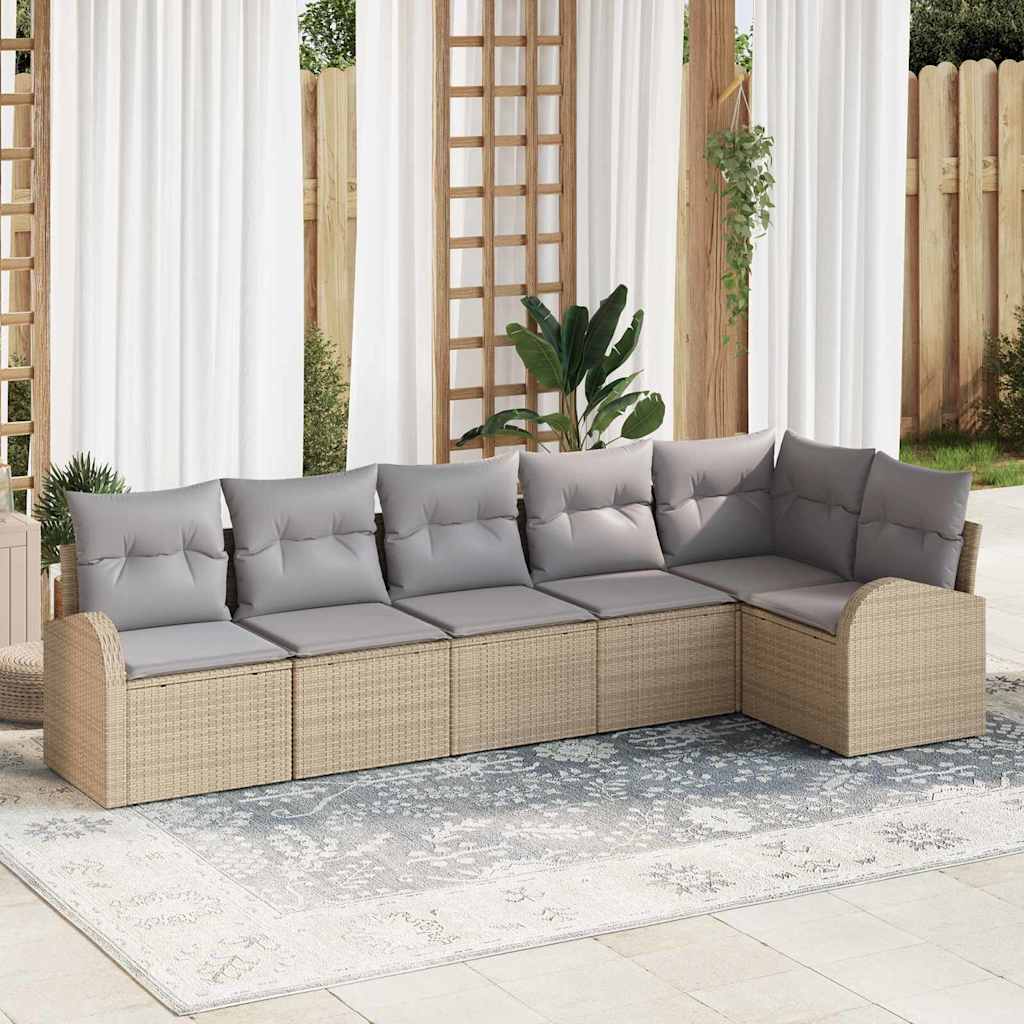 Conjunto de Sofá de Jardim 6 pcs Bege Rattan Sintético