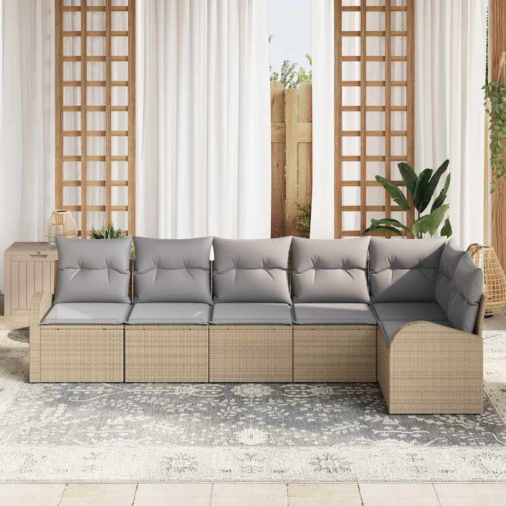 Conjunto de Sofá de Jardim 6 pcs Bege Rattan Sintético