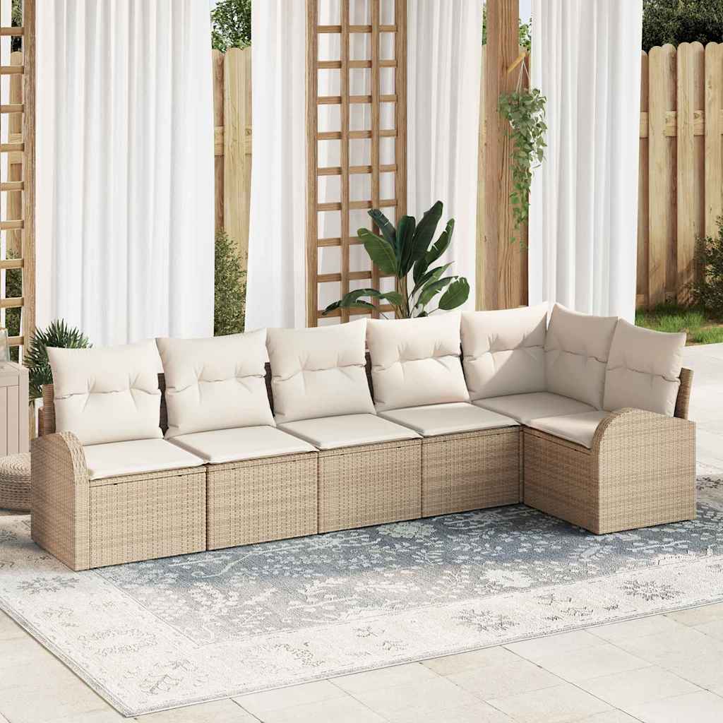 Conjunto de Sofá de Jardim 6 pcs Bege Rattan Sintético