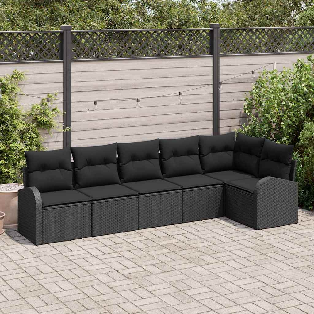 Conjunto de Sofá de Jardim 6 pcs Preto Rattan Sintético