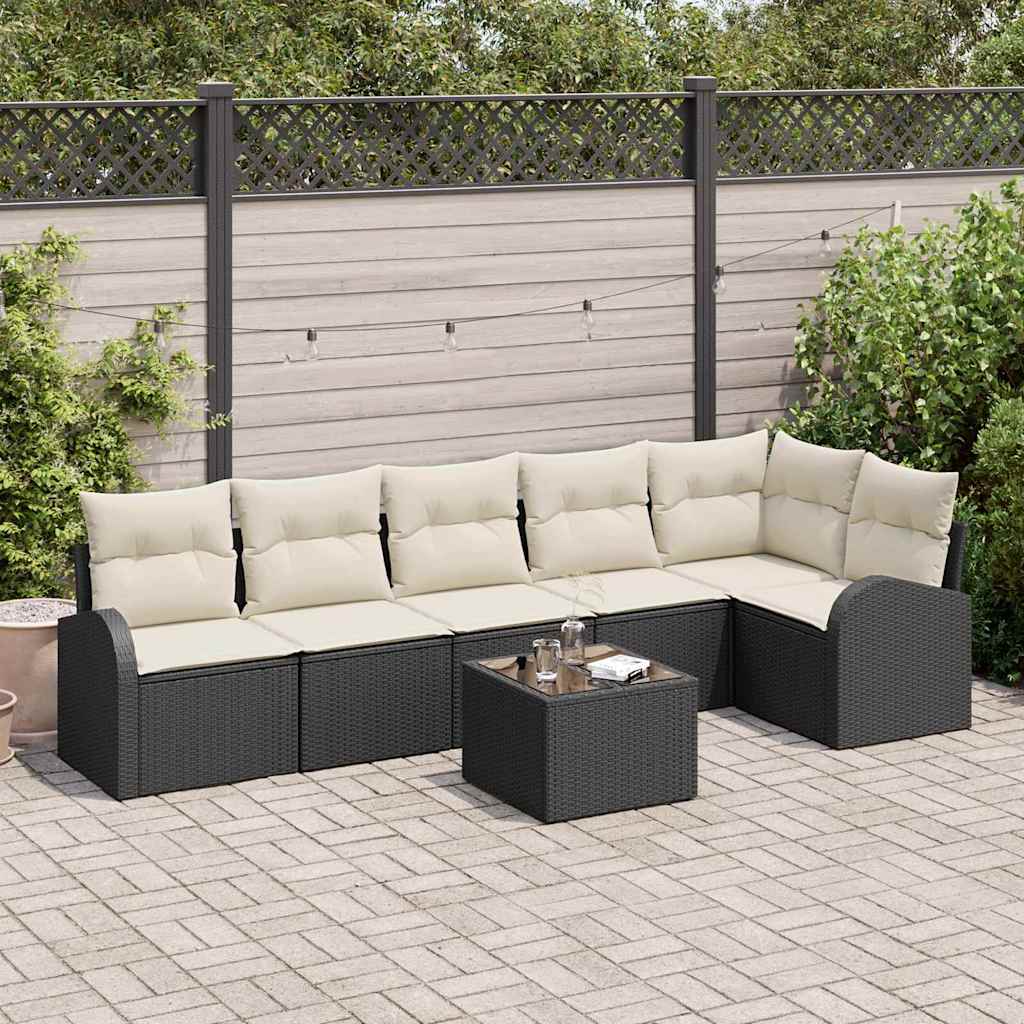 Conjunto de Sofá de Jardim 7 pcs Preto Rattan Sintético