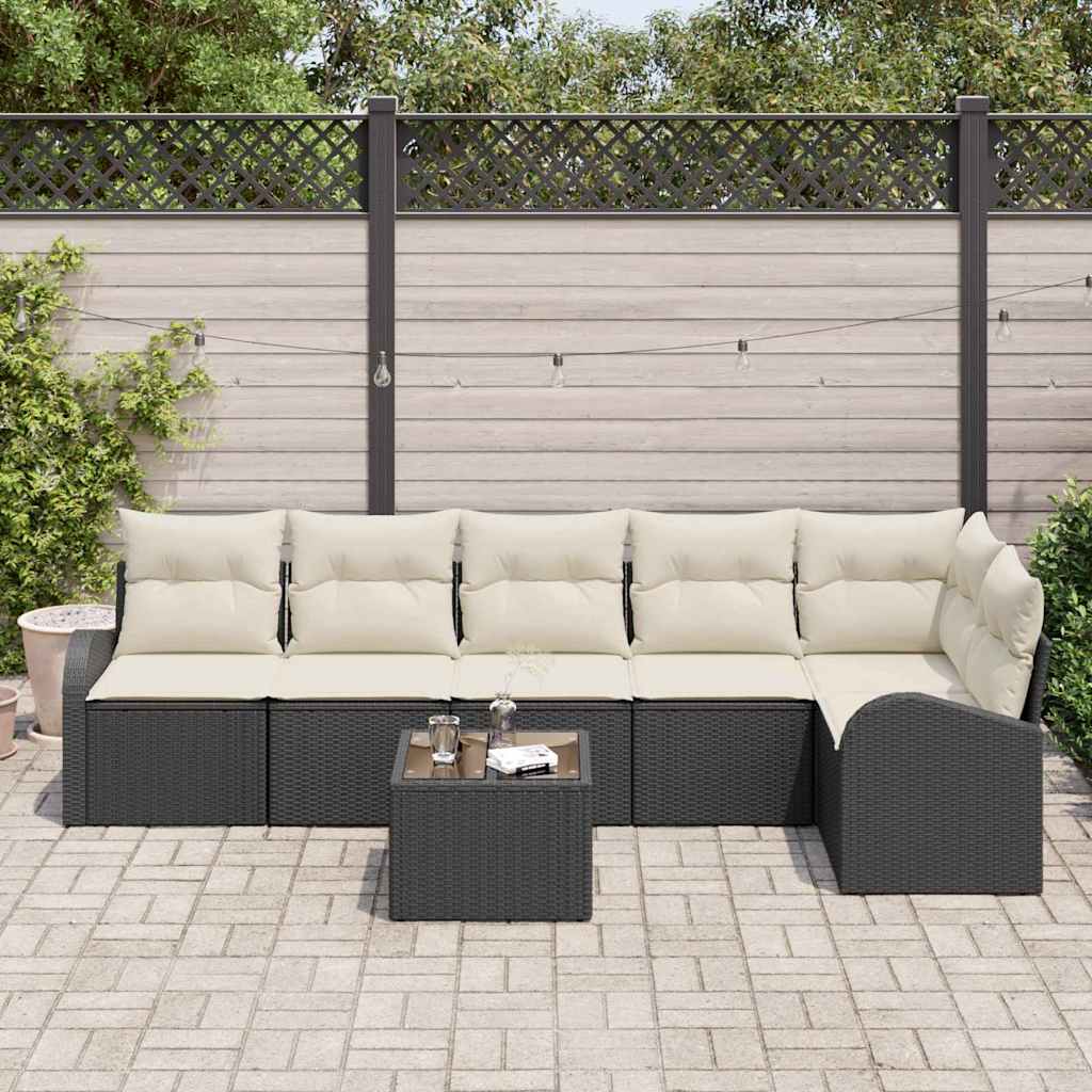 Conjunto de Sofá de Jardim 7 pcs Preto Rattan Sintético
