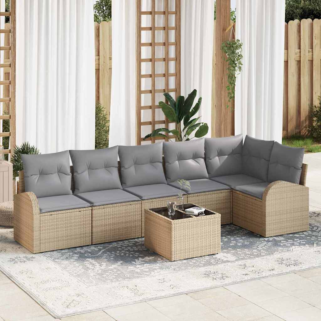Conjunto de Sofá de Jardim 7 pcs Bege Rattan Sintético