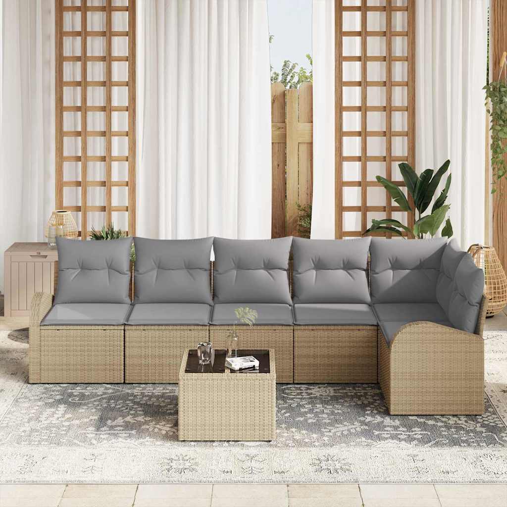 Conjunto de Sofá de Jardim 7 pcs Bege Rattan Sintético