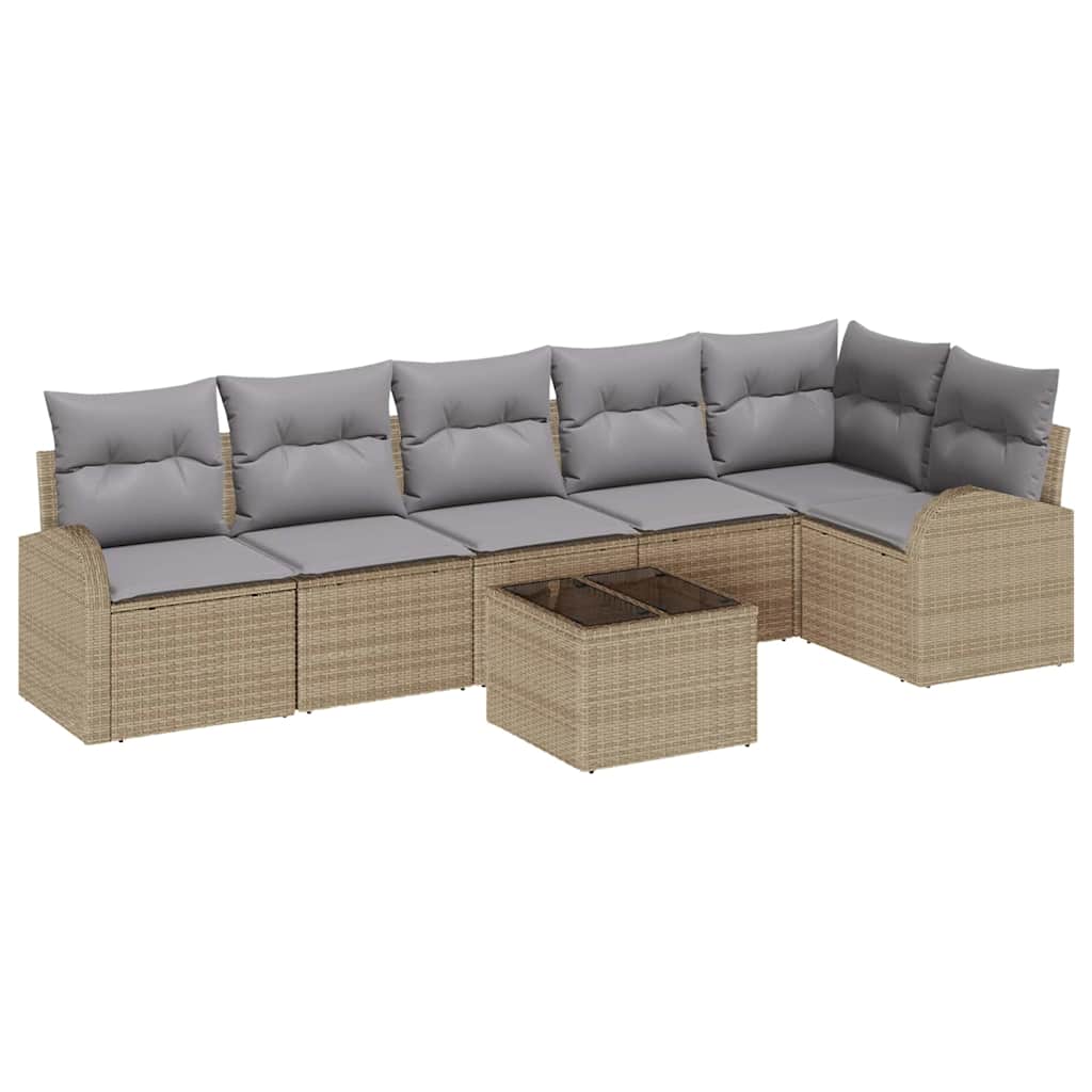 Conjunto de Sofá de Jardim 7 pcs Bege Rattan Sintético