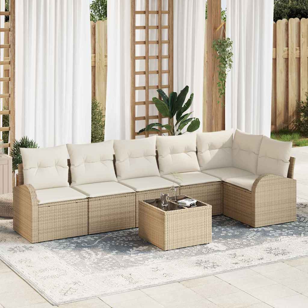 Conjunto de Sofá de Jardim 7 pcs Bege vime PE