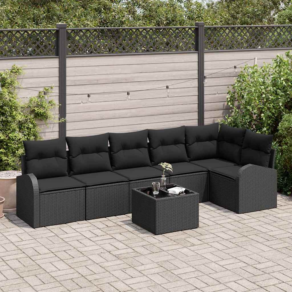 Conjunto de Sofá de Jardim 7 pcs Preto Rattan Sintético