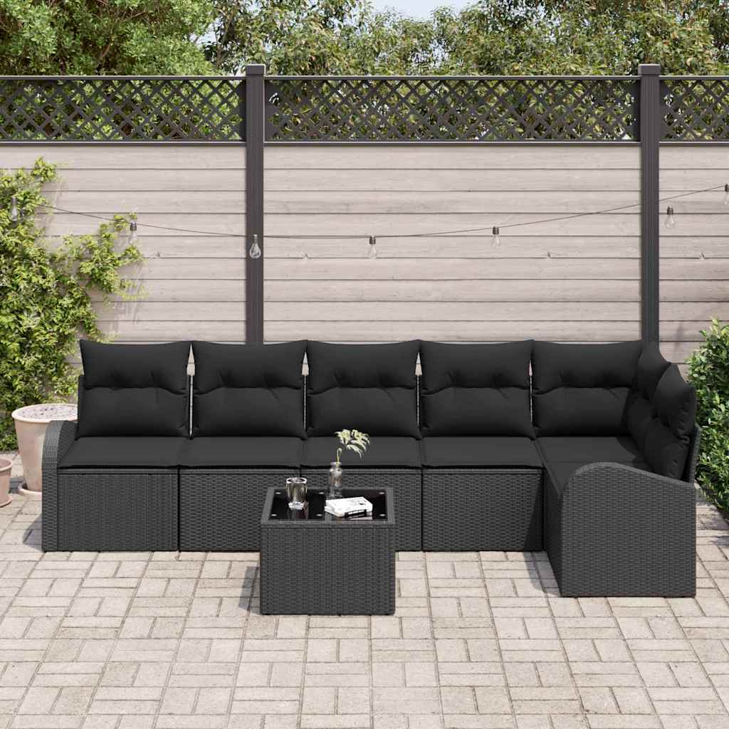 Conjunto de Sofá de Jardim 7 pcs Preto Rattan Sintético