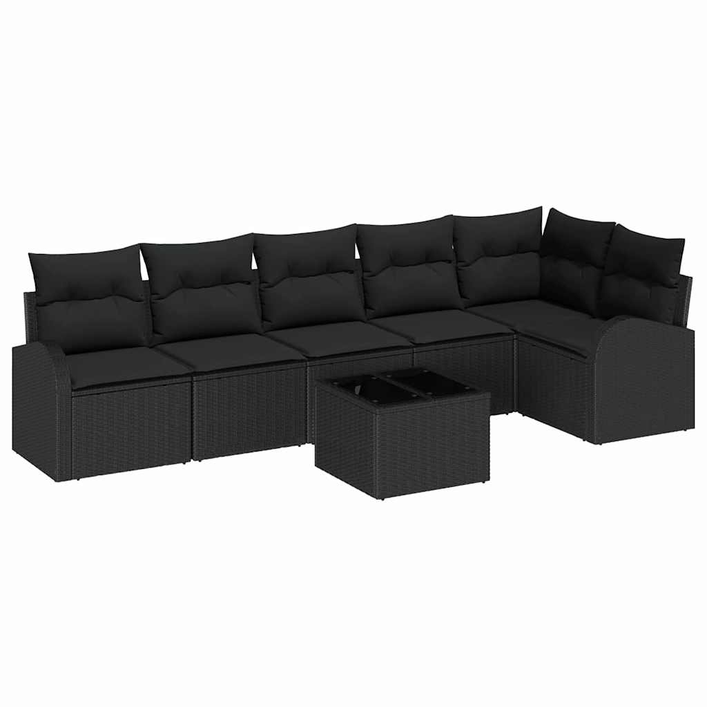 Conjunto de Sofá de Jardim 7 pcs Preto Rattan Sintético