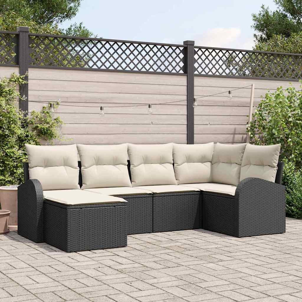 Conjunto de Sofá de Jardim com almofada Preto Rattan Sintético