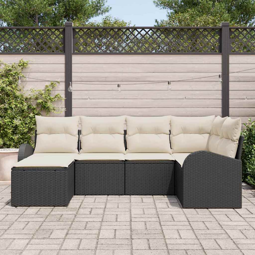 Conjunto de Sofá de Jardim com almofada Preto Rattan Sintético