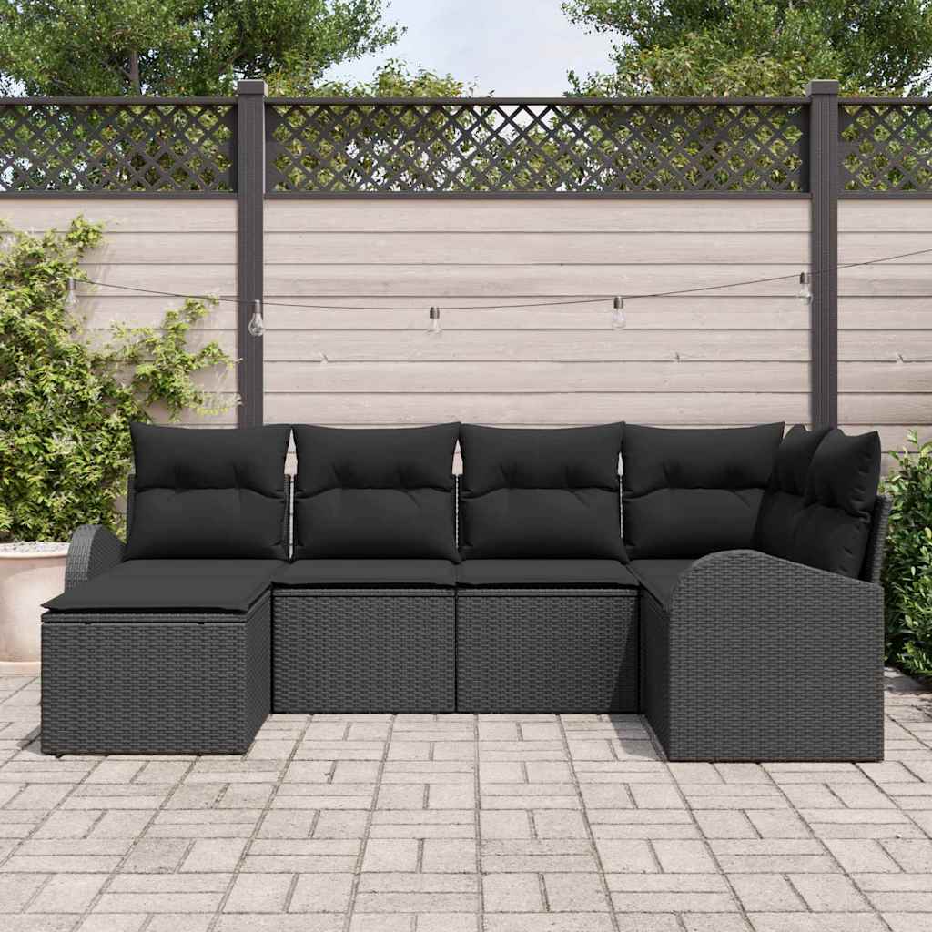 Conjunto de Sofá de Jardim 6 pcs Preto vime PE