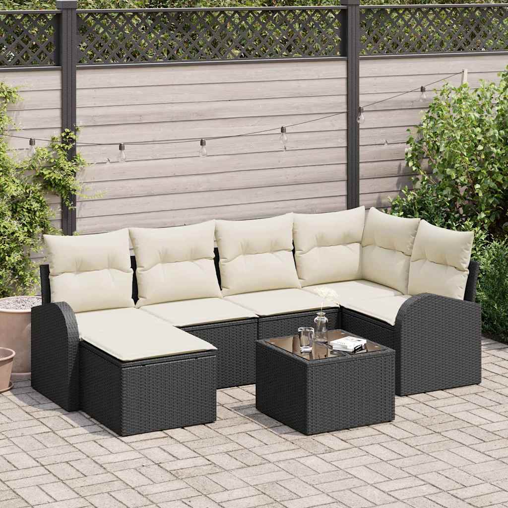 Conjunto de Sofá de Jardim 7 pcs Preto vime PE