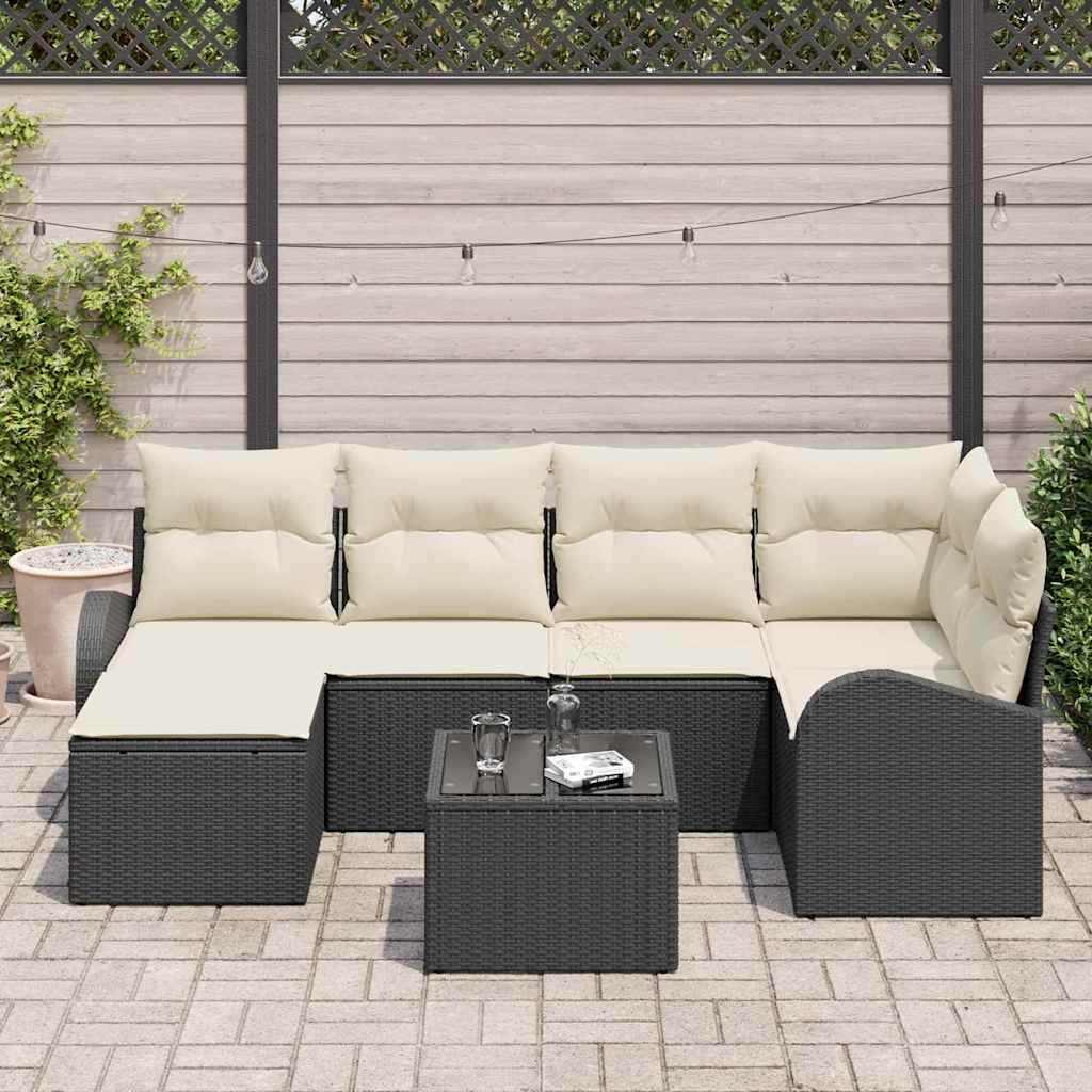 Conjunto de Sofá de Jardim 7 pcs Preto vime PE