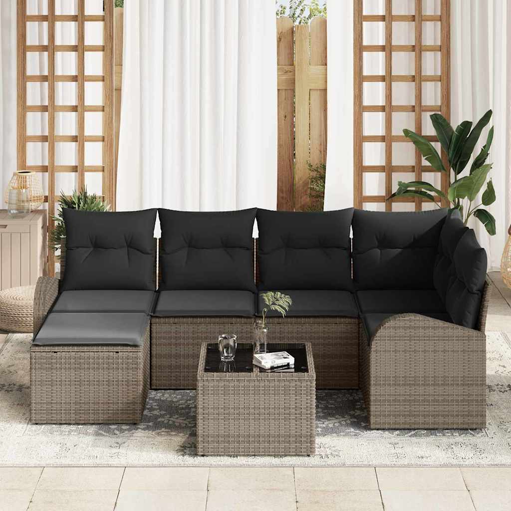 Conjunto de Sofá de Jardim 7 pcs Cinzeto vime PE