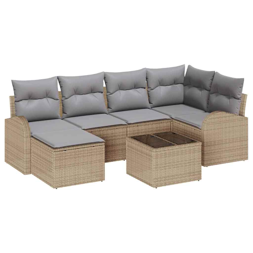 Conjunto de Sofá de Jardim 7 pcs Bege vime PE