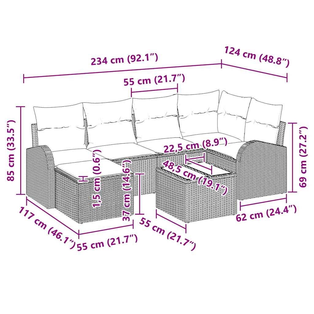 Conjunto de Sofá de Jardim 7 pcs Bege vime PE