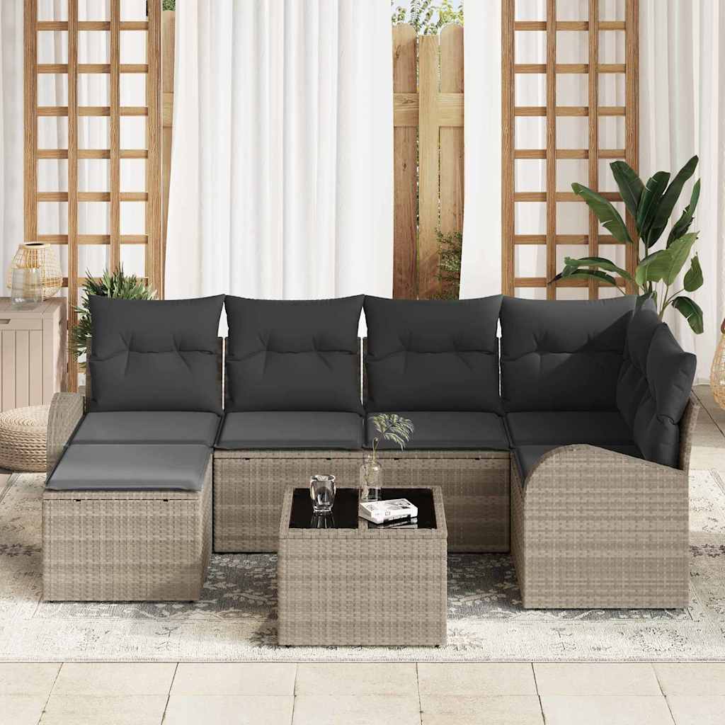 Conjunto de Sofá de Jardim 7 pcs Cinzento-claro vime PE