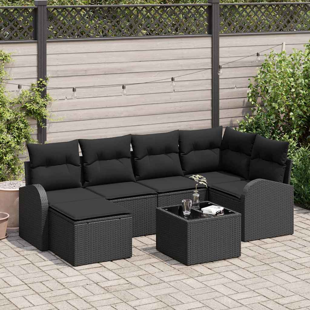 Conjunto de Sofá de Jardim 7 pcs Preto vime PE