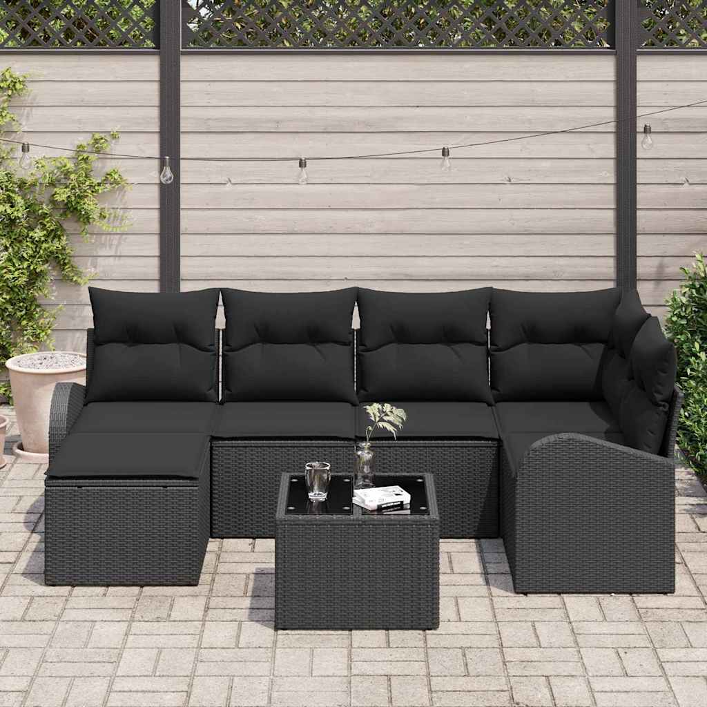 Conjunto de Sofá de Jardim 7 pcs Preto vime PE