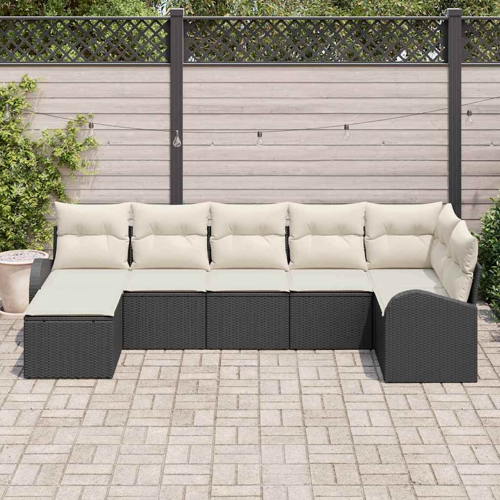 Conjunto de Sofá de Jardim 7 pcs Preto Rattan Sintético