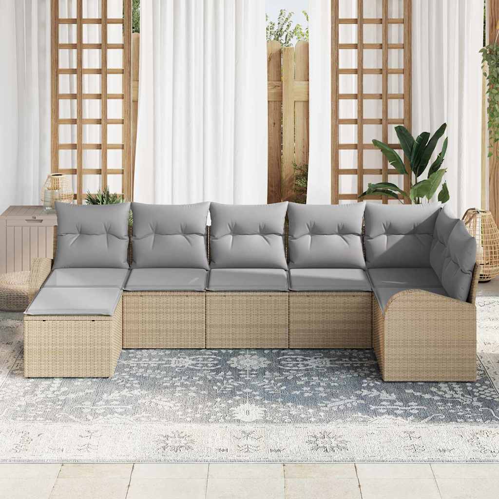 Conjunto de Sofá de Jardim 7 pcs Bege Rattan Sintético