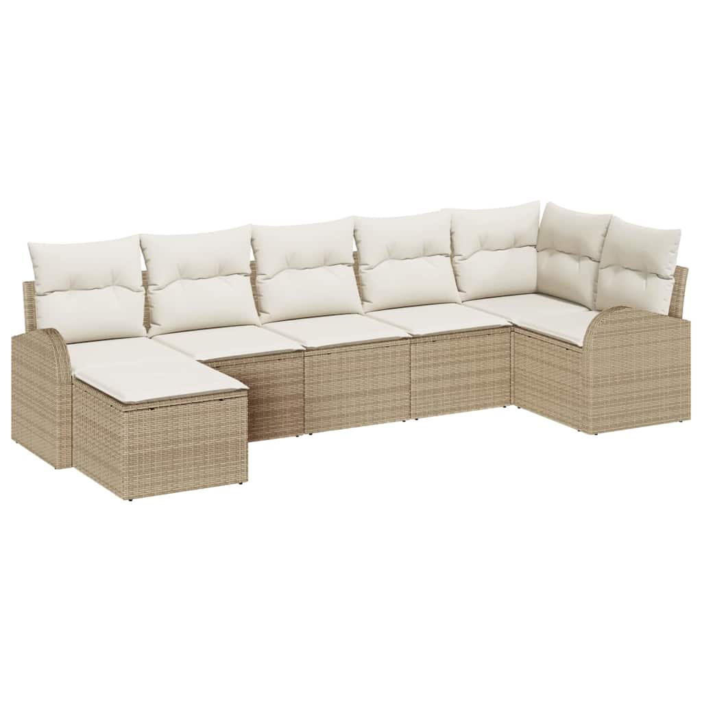 Conjunto de Sofá de Jardim 7 pcs Bege Rattan Sintético