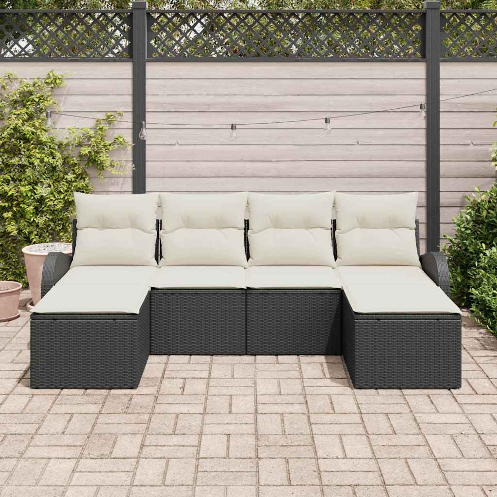 Conjunto de Sofá de Jardim 6 pcs Preto Rattan de Polipropileno