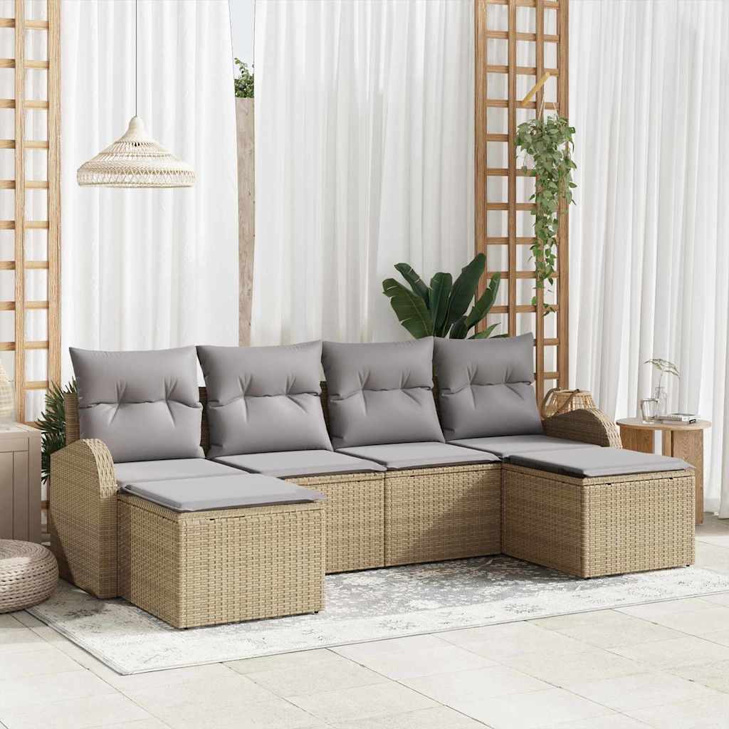 Conjunto de Sofá de Jardim 6 pcs Bege Rattan de Polipropileno
