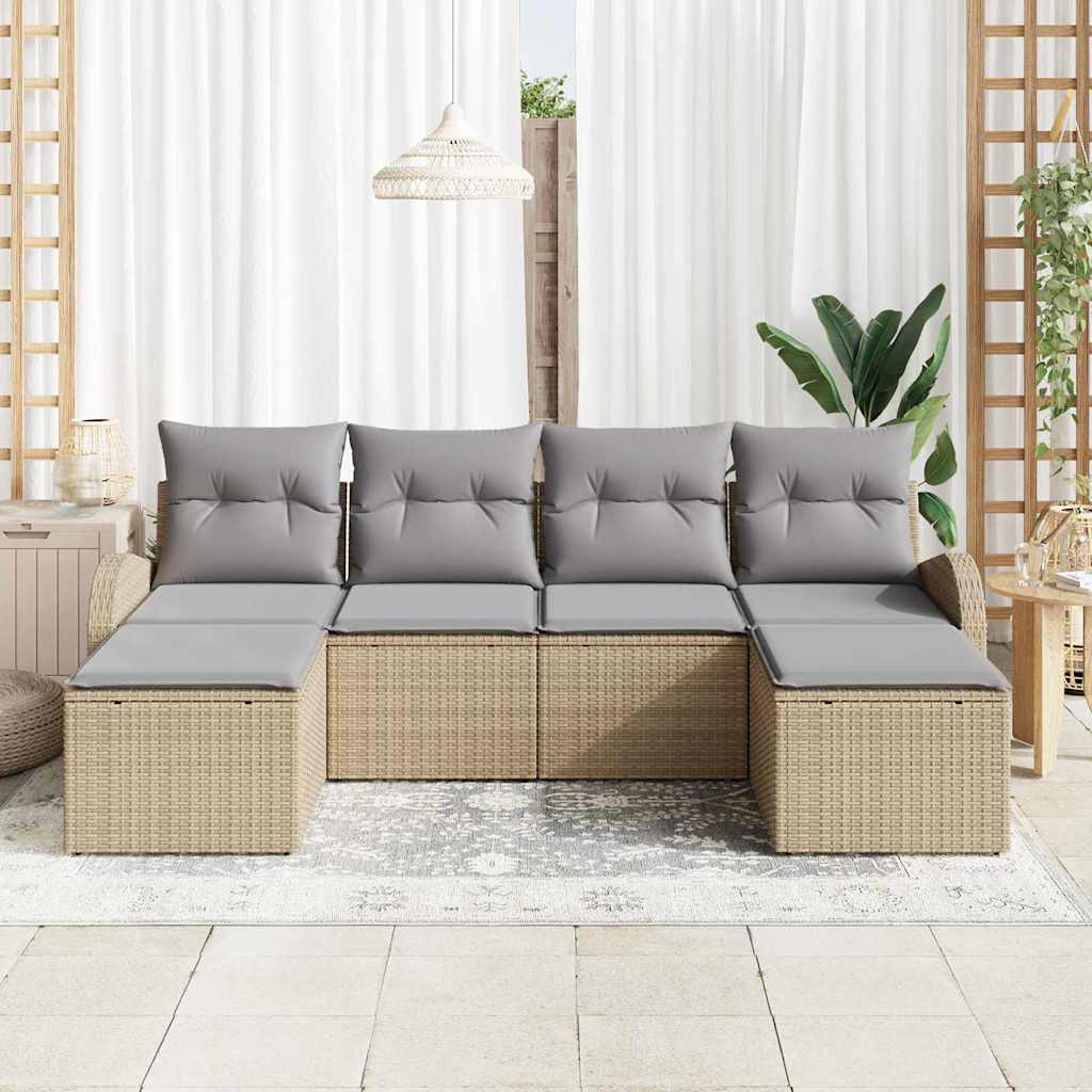 Conjunto de Sofá de Jardim 6 pcs Bege Rattan de Polipropileno